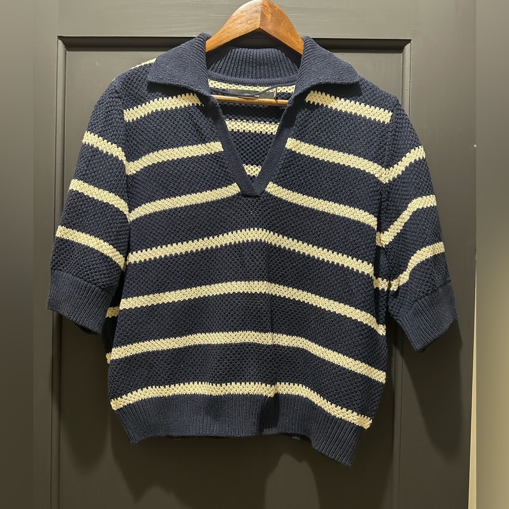 Vero Moda Striped V-Neck Sweater in Navy and Cream